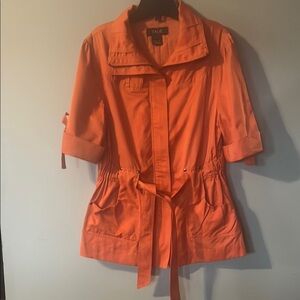 Orange zip up belted lightweight jacket